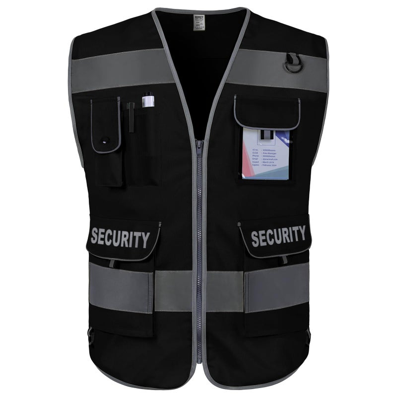 TCCFCCT Security Vest for Men Women 9 Pockets High Visibility Reflective Safety Vest, Hi Vis Vest with Reinforced Sewing, Durable to Use, Meets ANSI/ISEA, (G100S-Black, 4XL) - Image 1